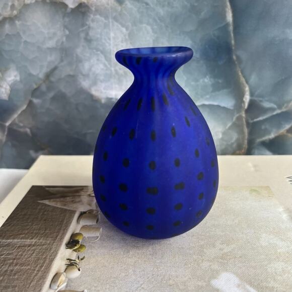Royal Limited Crystal Glass Vase Blue matte Spotted Small 4.5 x 3.5 in - Picture 1 of 5